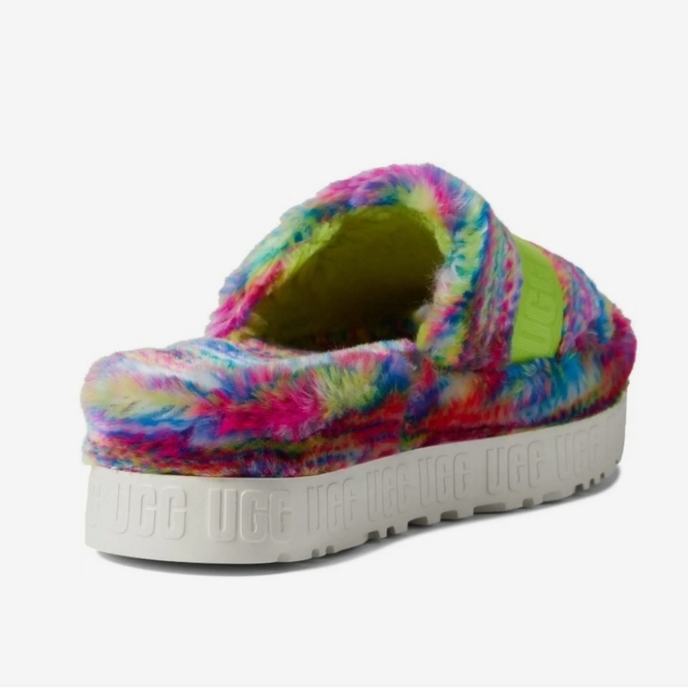 UGG Fluffita Slipper Sandals White Pixelate Multi Color Rainbow - Picture 2 of 16